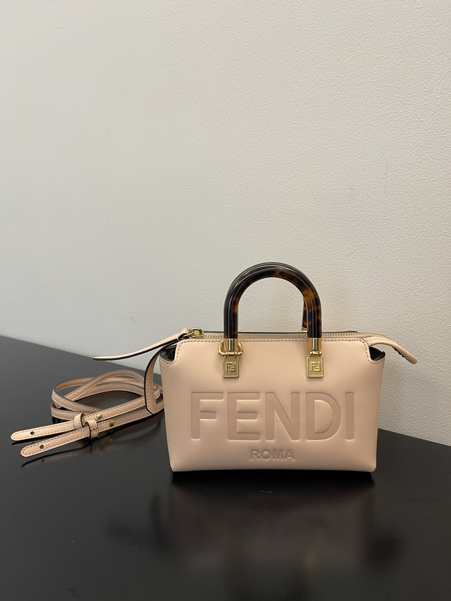 Fendi Mini By The Way Leather Boston Shoulder Bag Shrimp Pink